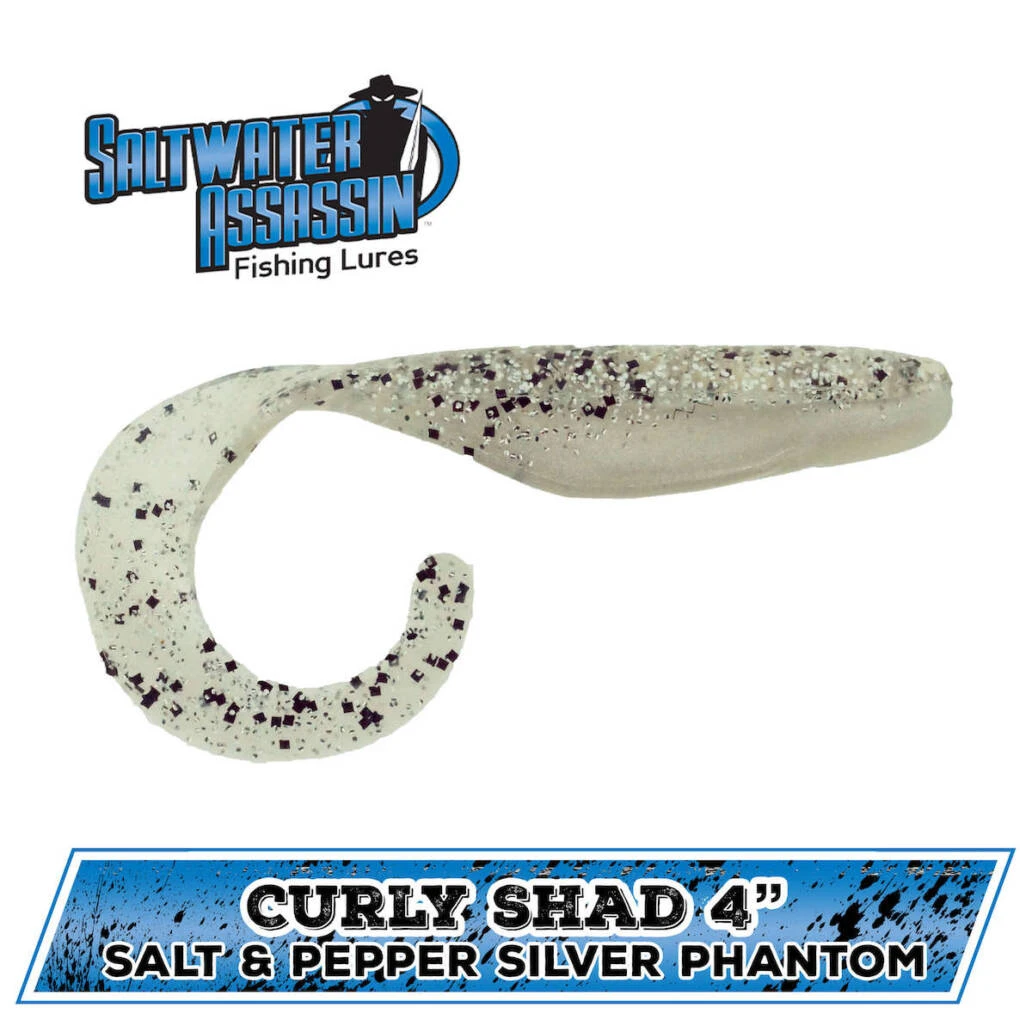 Pitman Creek Salt & Pepper Silver Phantom Curly Shad Bass Lures 3 Pitman Creek Salt & Pepper Silver Phantom Curly Shad Bass Lures
