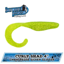 Pitman Creek Bass Lures Chartreuse Silver Glitter Curly Shad