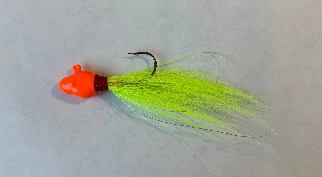 Big Eye Spinnerbaits Jigs BT 02-Orange Green Buck Tail Jig 3 Big Eye Spinnerbaits Jigs BT 02-Orange Green Buck Tail Jig
