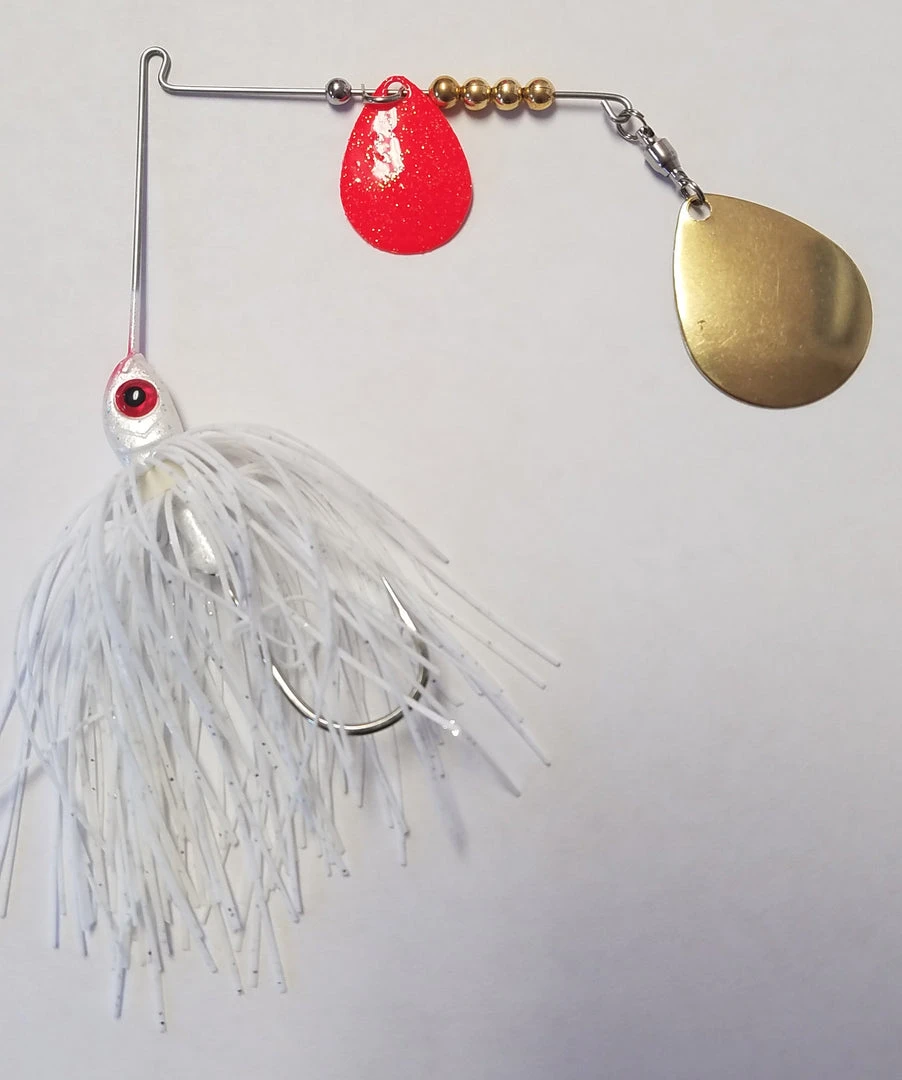 Big Eye Spinnerbaits White W/Red & Gold Bass Spinnerbaits 3 Big Eye Spinnerbaits White W/Red & Gold Bass Spinnerbaits